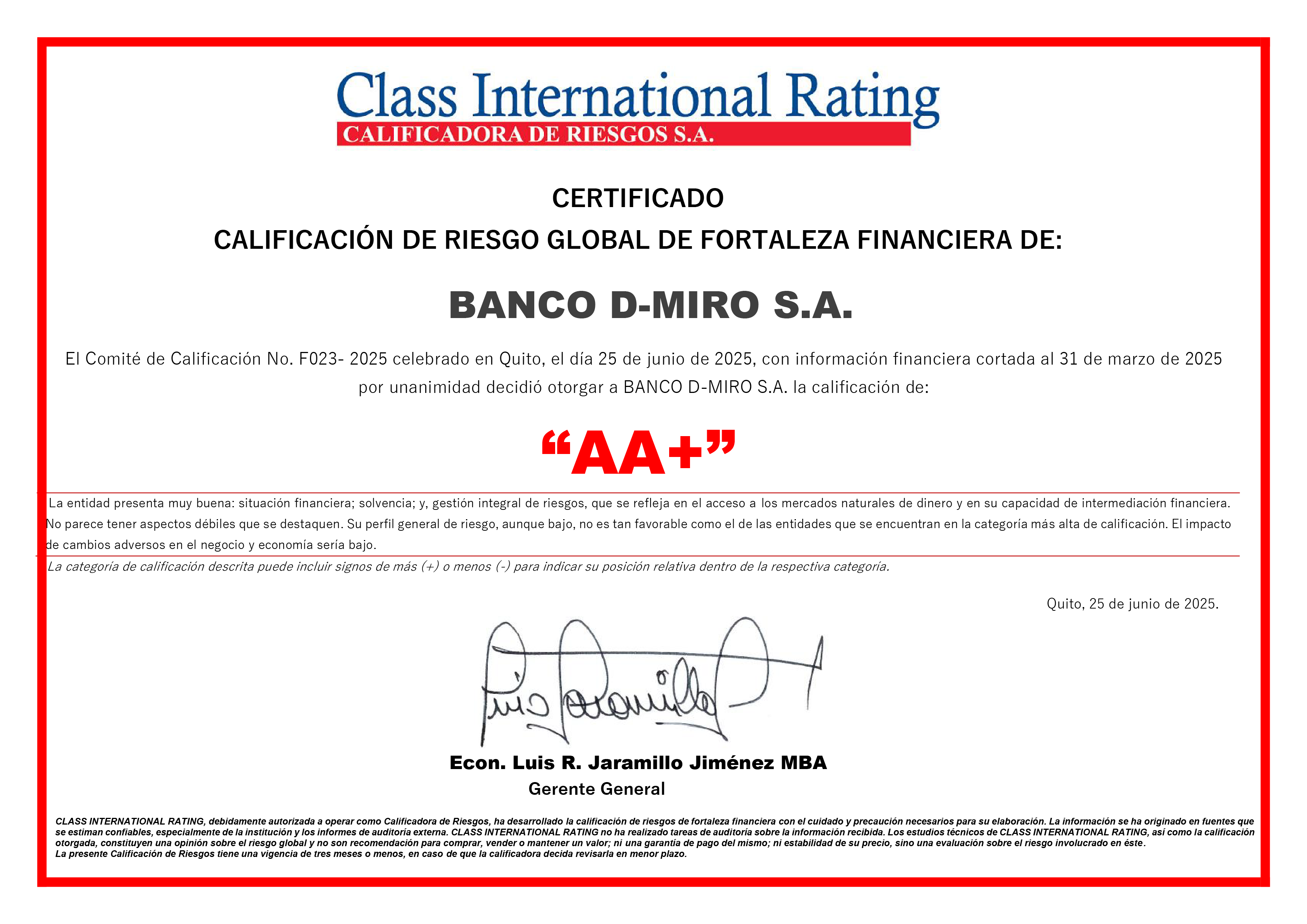 Calificación de Riesgo